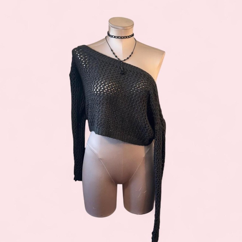 Street Wear Society charcoal grey open-knit one shoulder